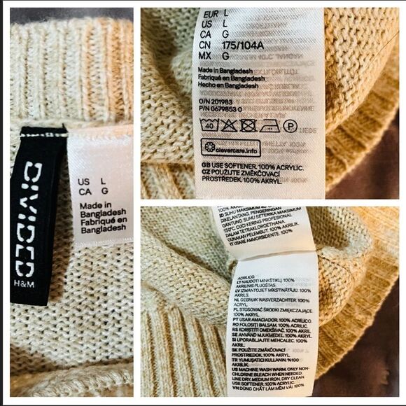 H&M Divided Long Sleeve Casual Knit Slouchy Sweater Oatmeal Cream L - Picture 5 of 6